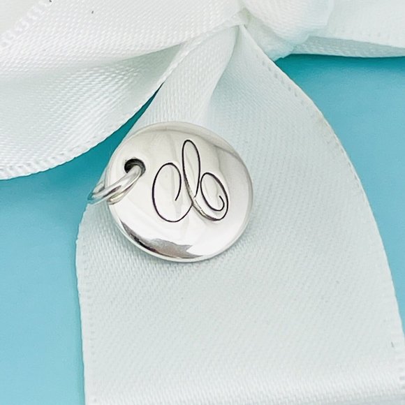Tiffany Silver Letter C Alphabet Initial Round Circle Notes Charm Pendant - Picture 2 of 6